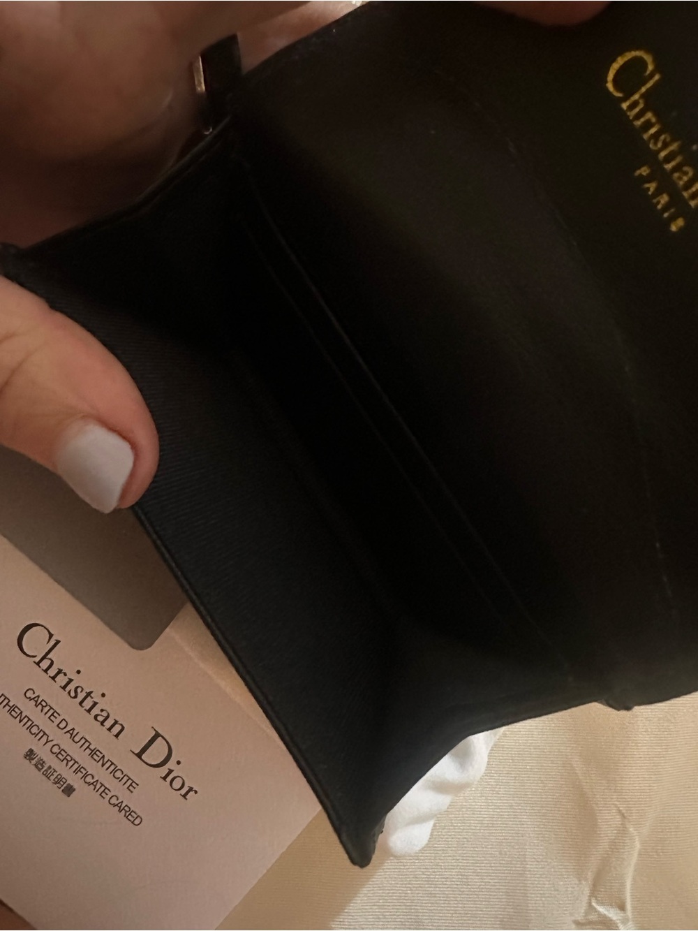 Dior Black & Beige Oblique Jacquard Card Holder with Gold D Accent - Picture 3 of 9